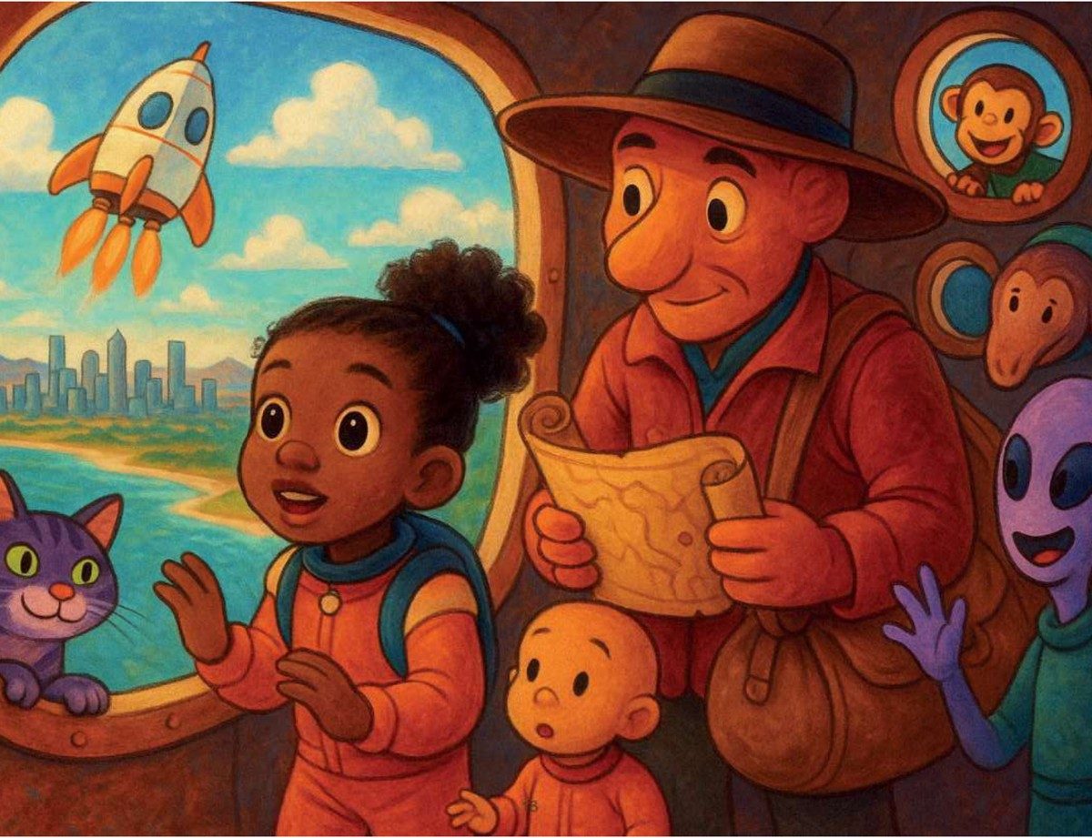 Alexa and the travelers explore a colorful world